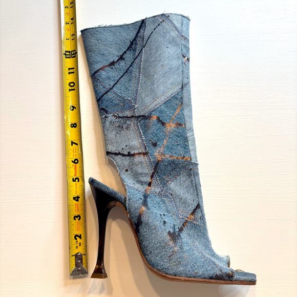 Gianmarco Lorenzi Women's Distressed Denim Boots Heels EU Size 39 US Size 8.5 - Picture 13 of 13
